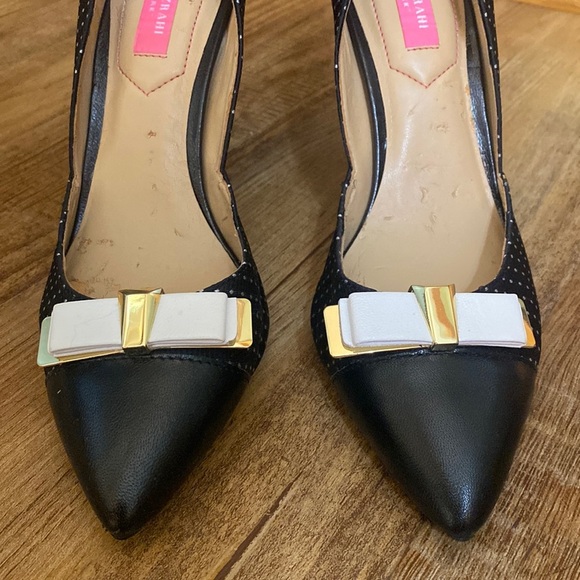Isaac Mizrahi New York black & white polka dot heels bow embellishment size 6 - Picture 9 of 12